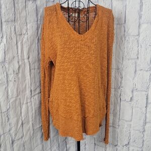 We The Free by Free People Rust Orange Distressed Knit Top Size Small